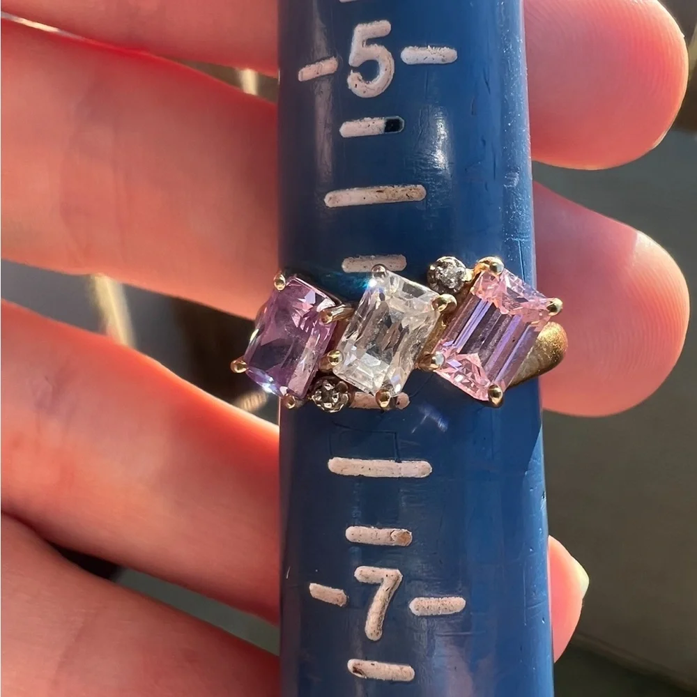 10k Gold ring with pink spinels and diamonds - Picture 3 of 16